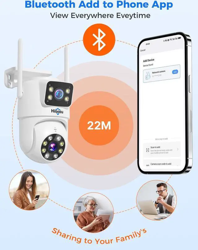 Alt view image 2 of 5 - Hiseeu Wireless Security Camera Dual Lens Outdoor Waterproof Color Night Vision,No-Fees Wroks with Alexa