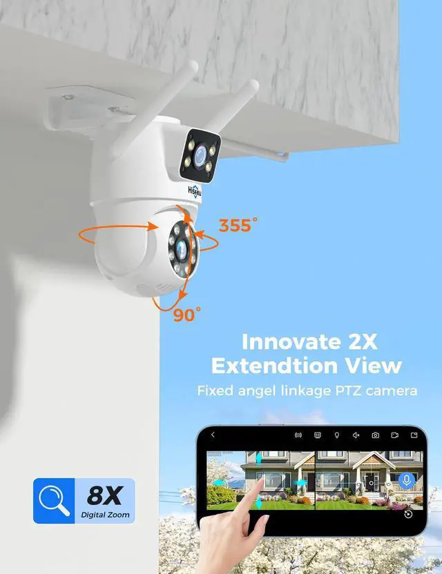 Alt view image 4 of 5 - Hiseeu Wireless Security Camera Dual Lens Outdoor Waterproof Color Night Vision,No-Fees Wroks with Alexa