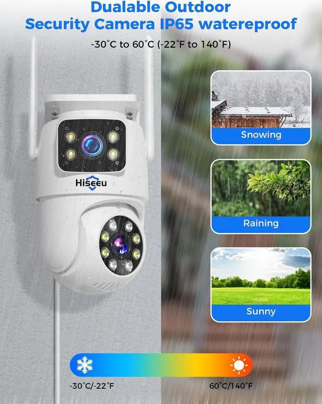 Alt view image 5 of 5 - Hiseeu Wireless Security Camera Dual Lens Outdoor Waterproof Color Night Vision,No-Fees Wroks with Alexa