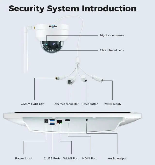 Alt view image 3 of 7 - Hiseeu 5MP 16CH NVR WiFi Security Camera System ,Dome Type ,With 15" Monitor ,Plug & Play,Support 2.4G/5G wifi .Pre-installed 3TB HDD.