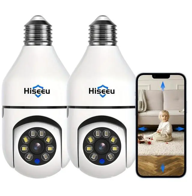 Main image of Hiseeu 3MP Full-Color Night Vision Camera] Hiseeu 3MP Full-Color Night Vision Light Bulb Security Camera, PTZ Technology, Wireless WiFi with 2.4GHz & 5GHz, Audio and Motion Alerts, Indoor Use,