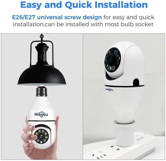 Alt view image 3 of 7 - Hiseeu 3MP Full-Color Night Vision Camera] Hiseeu 3MP Full-Color Night Vision Light Bulb Security Camera, PTZ Technology, Wireless WiFi with 2.4GHz & 5GHz, Audio and Motion Alerts, Indoor Use, 3 Packs