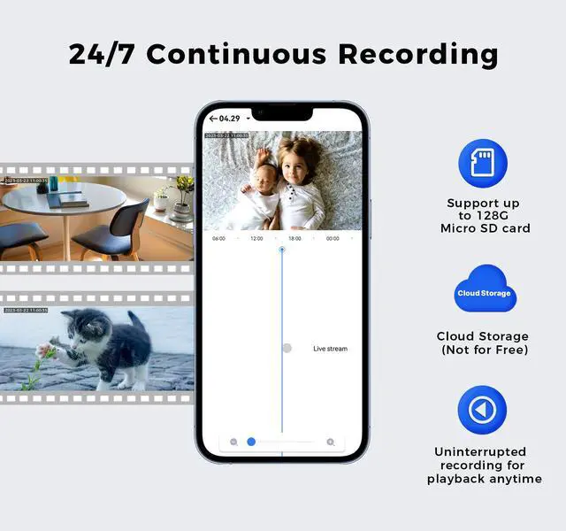 Alt view image 7 of 7 - Hiseeu 3MP Full-Color Night Vision Camera] Hiseeu 3MP Full-Color Night Vision Light Bulb Security Camera, PTZ Technology, Wireless WiFi with 2.4GHz & 5GHz, Audio and Motion Alerts, Indoor Use, 3 Packs