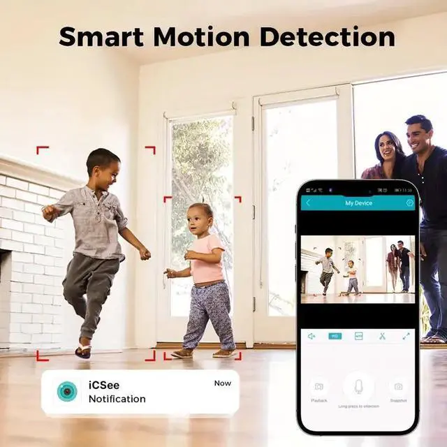 Alt view image 5 of 7 - Hiseeu Mini Indoor 1080p Wi-Fi Security Camera Motion Detection ,Day & Night Vision,Two-Way Audio 2 pcs camera, SD card is not included