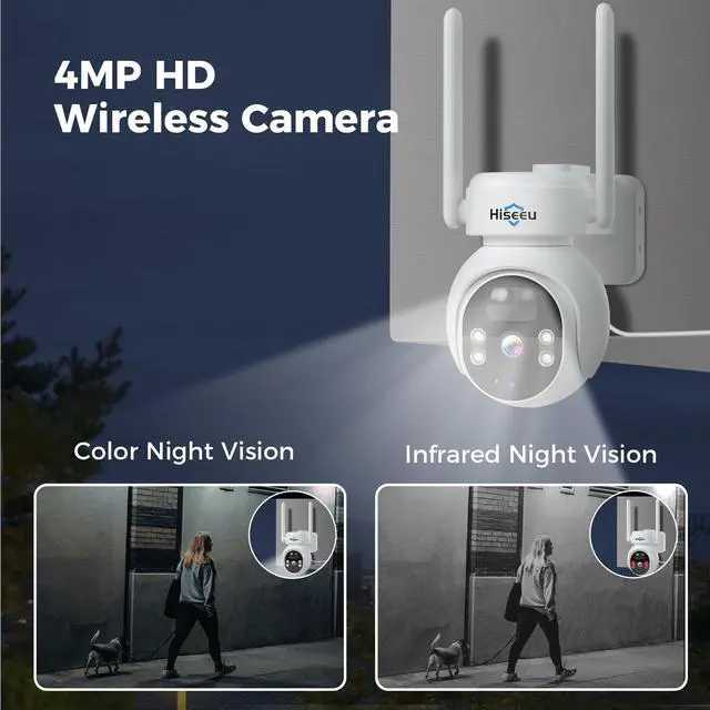 Alt view image 4 of 7 - Hiseeu 4MP Wireless WIFI Solar Battery Security Camera, Outdoor IP66 Waterproof, Eseecloud APP,2-Way Audio,PTZ Security Camera 2PCS camera