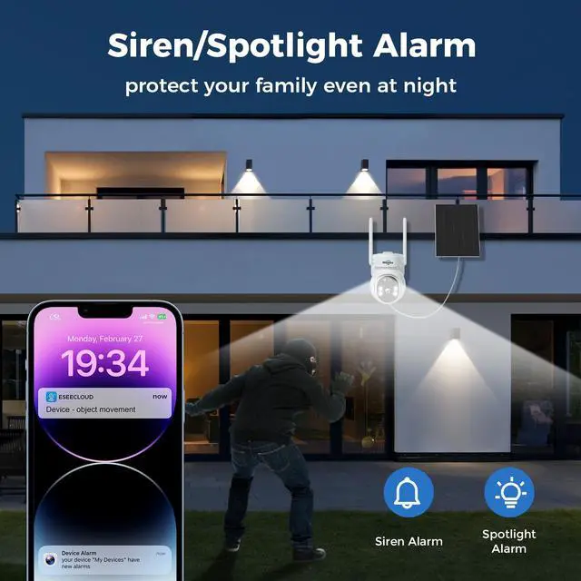 Alt view image 6 of 7 - Hiseeu 4MP Wireless WIFI Solar Battery Security Camera, Outdoor IP66 Waterproof, Eseecloud APP,2-Way Audio,PTZ Security Camera 2PCS camera