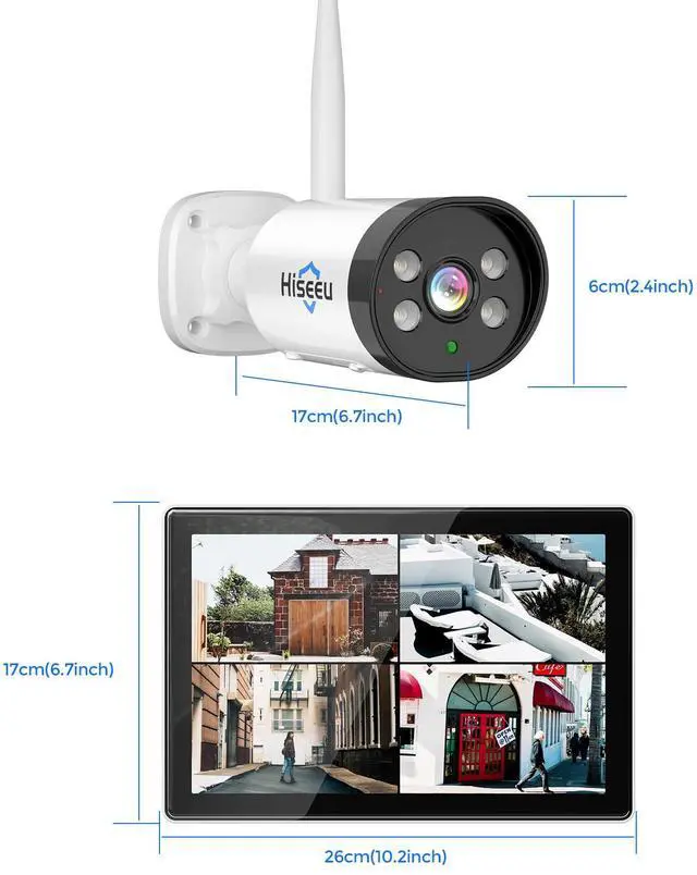 Alt view image 5 of 6 - Hiseeu 3MP WiFi Security Camera System With 10" LCD Monitor (Built in 500G HDD) 2-Way Audio Home Outdoor System