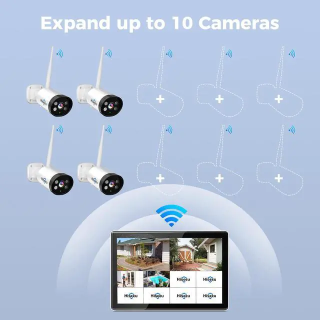 Alt view image 6 of 6 - Hiseeu 3MP WiFi Security Camera System With 10" LCD Monitor (Built in 500G HDD) 2-Way Audio Home Outdoor System