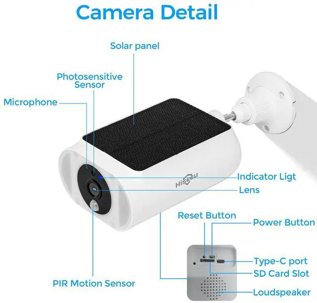 Alt view image 3 of 7 - Hiseeu Solar Battery Security Camera Wire-Free Wireless 4MP Outdoor Camera PIR Human Detection