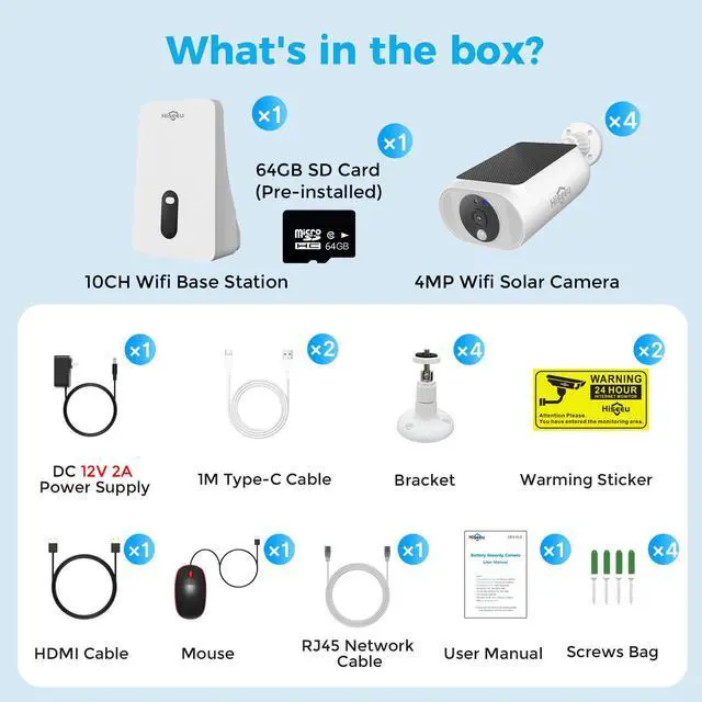 Alt view image 3 of 7 - Hiseeu 4MP Wifi Wireless Security Camera System Solar Battery Powered Home 2 Way Talk