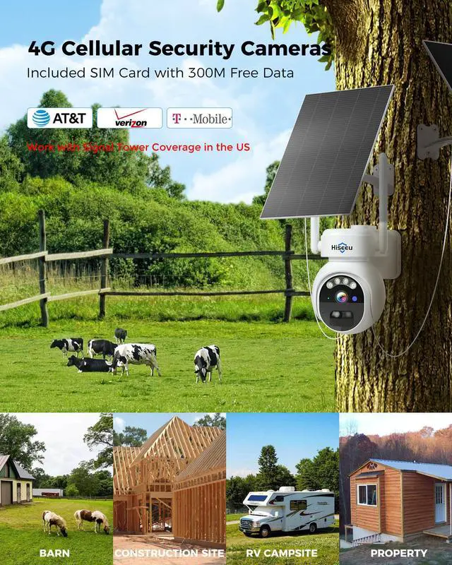 Alt view image 2 of 7 - Hiseeu 4G LTE Cellular Security Camera Outdoor SD Card Wireless Solar Powered