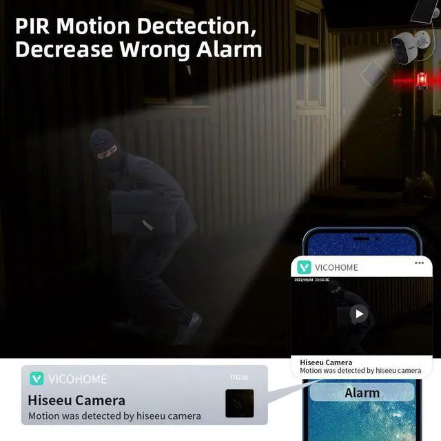 Alt view image 2 of 7 - Hiseeu 2PCS/Lot 3MP Wireless Outdoor Solar Battery Powered Wifi Security Camera PIR Audio VicoHome APP