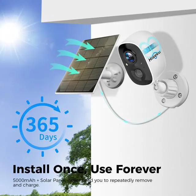 Alt view image 3 of 7 - Hiseeu 2PCS/Lot 3MP Wireless Outdoor Solar Battery Powered Wifi Security Camera PIR Audio VicoHome APP