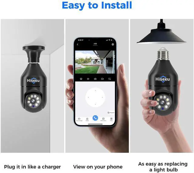 Alt view image 3 of 6 - Hiseeu 2PCS 2K IP E27 Light Mini Security Camera Wi-Fi IR Night Smart Home 2-Way Audio