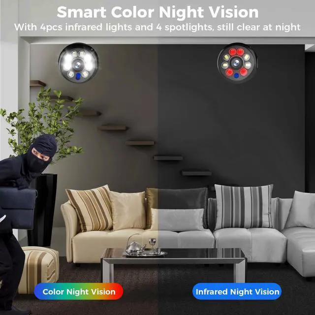 Alt view image 4 of 6 - Hiseeu 2PCS 2K IP E27 Light Mini Security Camera Wi-Fi IR Night Smart Home 2-Way Audio