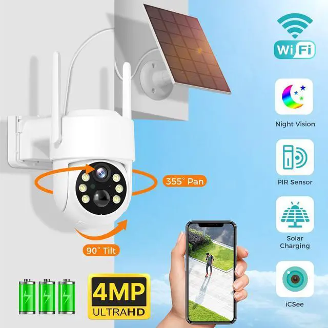 Main image of HISEEU 4MP Solar Security Camera, Wireless Outdoor Camera, 355° Pan & 90° Tilt Surveillance, Waterproof, Two-Way Audio, Wi-Fi Home Security Camera