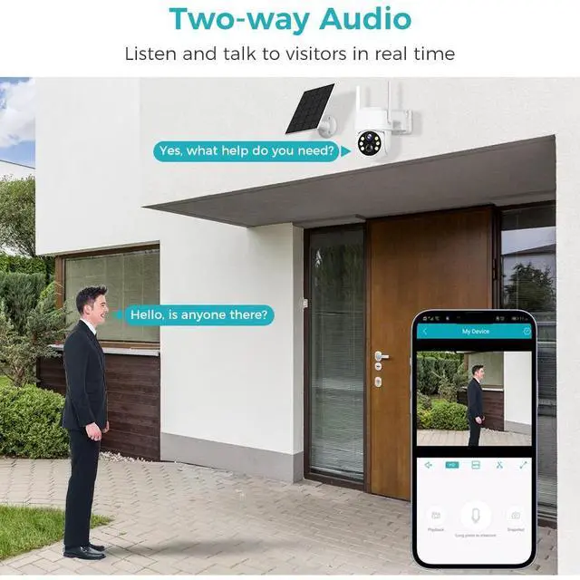 Alt view image 7 of 7 - HISEEU 4MP Solar Security Camera, Wireless Outdoor Camera, 355° Pan & 90° Tilt Surveillance, Waterproof, Two-Way Audio, Wi-Fi Home Security Camera