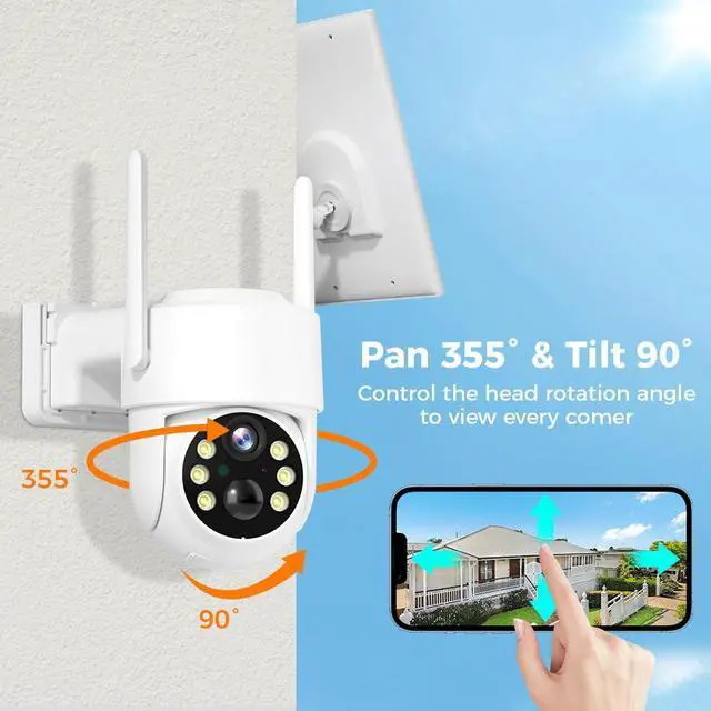 Alt view image 4 of 7 - HISEEU 4MP Solar Security Camera, Wireless Outdoor Camera, 355° Pan & 90° Tilt Surveillance, Waterproof, Two-Way Audio, Wi-Fi Home Security Camera