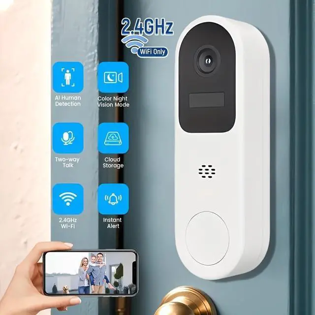 Main image of Hiseeu 3MP Video Doorbell Camera, Waterproof WiFi Smart Doorbell with Two-Way Talk, Single Light Night Vision, Outdoor Home Security Camera