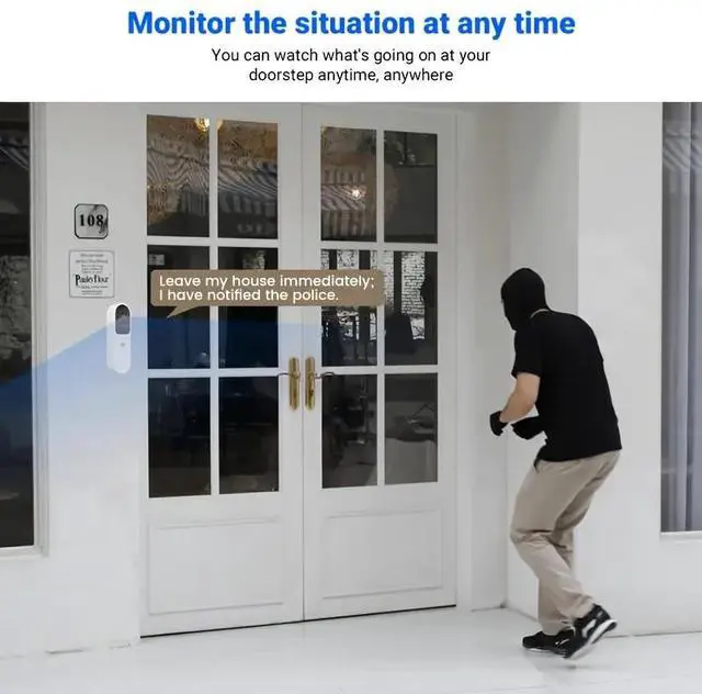 Alt view image 4 of 6 - Hiseeu 3MP Video Doorbell Camera, Waterproof WiFi Smart Doorbell with Two-Way Talk, Single Light Night Vision, Outdoor Home Security Camera
