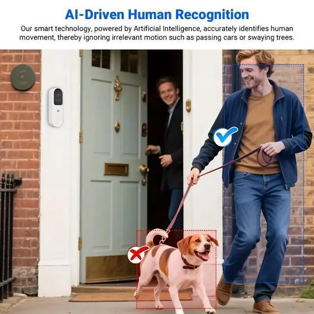 Alt view image 6 of 6 - Hiseeu 3MP Video Doorbell Camera, Waterproof WiFi Smart Doorbell with Two-Way Talk, Single Light Night Vision, Outdoor Home Security Camera