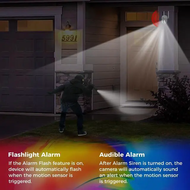 Alt view image 4 of 7 - Hiseeu Outdoor Security Camera, IP65 Waterproof Surveillance Camera with Two-Way Audio, Sound Alarm, 6 LED Lights, Day & Night Home Security Monitoring