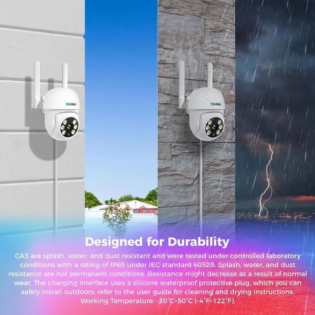 Alt view image 6 of 7 - Hiseeu Outdoor Security Camera, IP65 Waterproof Surveillance Camera with Two-Way Audio, Sound Alarm, 6 LED Lights, Day & Night Home Security Monitoring