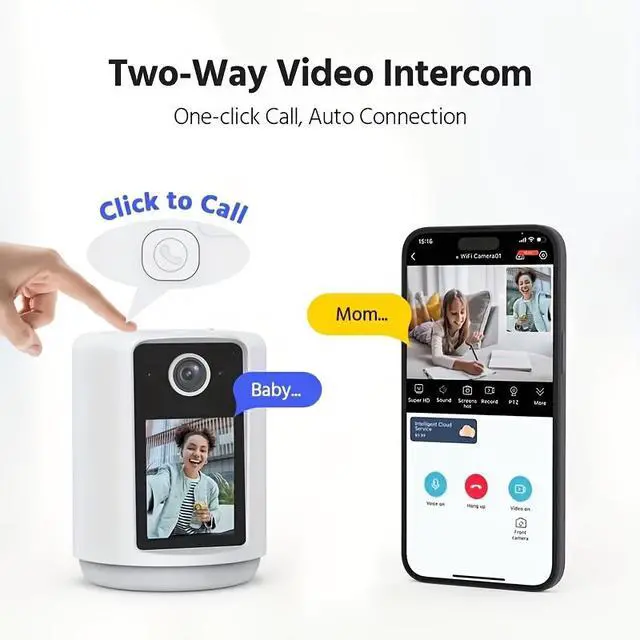 Alt view image 6 of 7 - Hiseeu 4MP Desk Lamp Security Camera, WiFi Indoor PTZ Camera with 320° Rotation, Human Tracking, One-Key Call Video Intercom, Two-Way Audio Home Baby & Pet Monitor