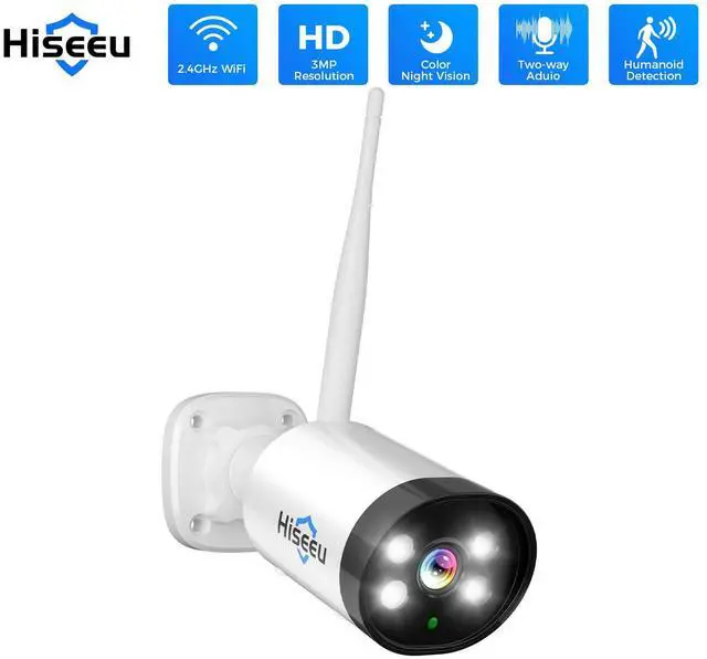 Main image of Hiseeu 3MP Outdoor Bullet Security Camera , 2-Way Audio, 3MP Surveillance IP Cameras,IP66 Waterproof, Remote Viewing, Motion Detection, Colour Night Vision, EseeCloud APP