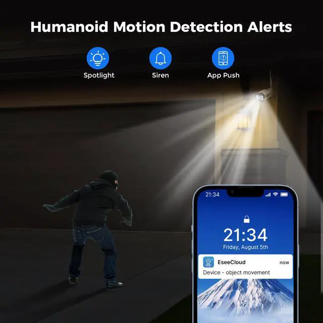 Alt view image 6 of 7 - Hiseeu 3MP Outdoor Bullet Security Camera , 2-Way Audio, 3MP Surveillance IP Cameras,IP66 Waterproof, Remote Viewing, Motion Detection, Colour Night Vision, EseeCloud APP