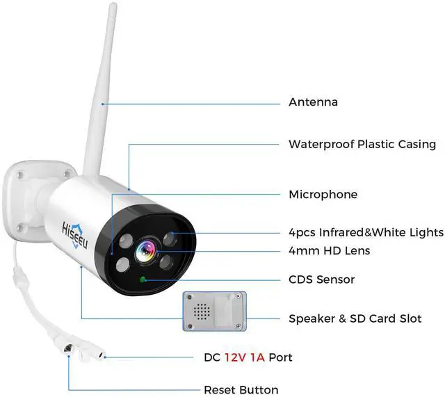 Alt view image 2 of 7 - Hiseeu 3MP Outdoor Bullet Security Camera , 2-Way Audio, 3MP Surveillance IP Cameras,IP66 Waterproof, Remote Viewing, Motion Detection, Colour Night Vision, EseeCloud APP