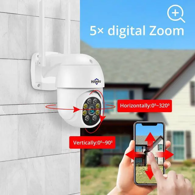 Alt view image 3 of 7 - Hiseeu 3MP PTZ Wireless WiFi Security Camera,2 Way Audio,Full Color Night Vision,PIR Motion Detect,EseeCloud APP