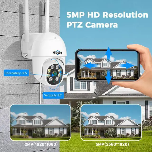Alt view image 2 of 7 - Hiseeu 3MP PTZ Wireless WiFi Security Camera,2 Way Audio,Full Color Night Vision,PIR Motion Detect,EseeCloud APP