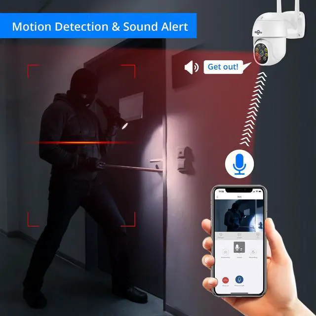 Alt view image 6 of 7 - Hiseeu 3MP PTZ Wireless WiFi Security Camera,2 Way Audio,Full Color Night Vision,PIR Motion Detect,EseeCloud APP