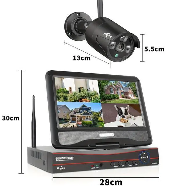 Alt view image 5 of 5 - Hiseeu Wireless Security Camera System with 10.1" LCD 2K Monitor, 4Pcs 1296P Outdoor Indoor Cameras with One-Way Audio, Night Vision, Waterproof, Motion Detection, 1TB Hard Drive