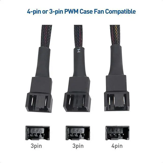 Alt view image 3 of 7 - Cable Matters 2-Pack 3 Way 4 Pin PWM Fan Splitter Cable 12 Inches, PC Fan Splitter 1 to 3 Converter, PC Fan Extension Cable
