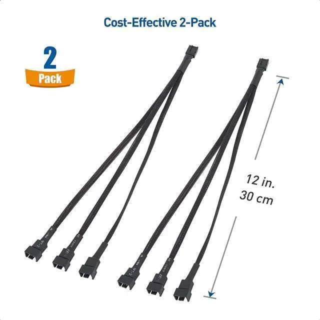 Alt view image 6 of 7 - Cable Matters 2-Pack 3 Way 4 Pin PWM Fan Splitter Cable 12 Inches, PC Fan Splitter 1 to 3 Converter, PC Fan Extension Cable