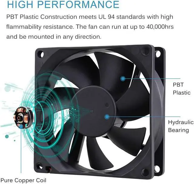 Alt view image 3 of 7 - GDSTIME 80mm x 80mm x 25mm 12V Brushless DC Cooling Fan compatible with Desktop