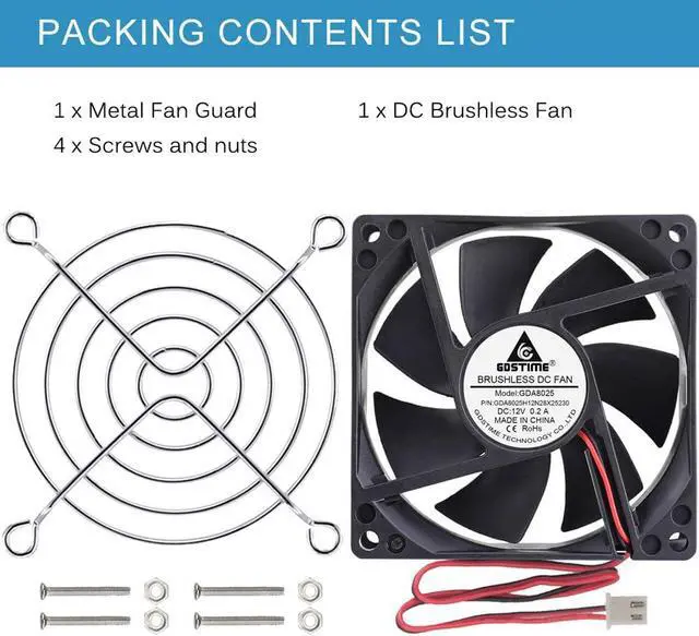 Alt view image 7 of 7 - GDSTIME 80mm x 80mm x 25mm 12V Brushless DC Cooling Fan compatible with Desktop