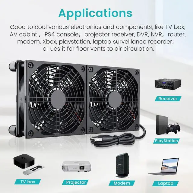 Alt view image 7 of 7 - Wathai High Airflow Router Cooling Fan for Computer Cooler TV Box Wireless DC 5V USB Power 120mm 240mm Fan with Multi Speed Controller