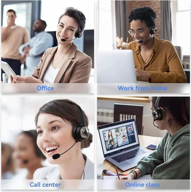 Alt view image 7 of 7 - Wireless Headset for Computer, BRAMMAR Bluetooth Headset with Noise Cancelling Microphone for PC, 35H Lightweight USB Headset with Mute Button, Suitable for Remote Working/Call Center/Online Class