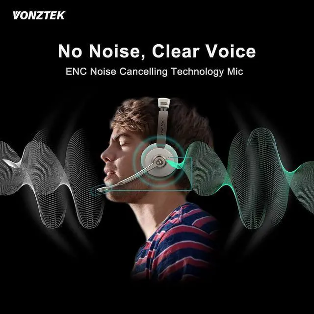 Alt view image 5 of 6 - Bluetooth Headset On Ear Headphones with Microphone Noise Cancelling 26hrs talktime Bluetooth Headset with Mic Mute for Call Center/Office/Home/Zoom/Skype/Ms Teams/PC/Mac/Laptop