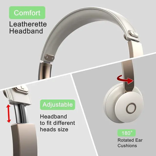 Alt view image 6 of 6 - Bluetooth Headset On Ear Headphones with Microphone Noise Cancelling 26hrs talktime Bluetooth Headset with Mic Mute for Call Center/Office/Home/Zoom/Skype/Ms Teams/PC/Mac/Laptop