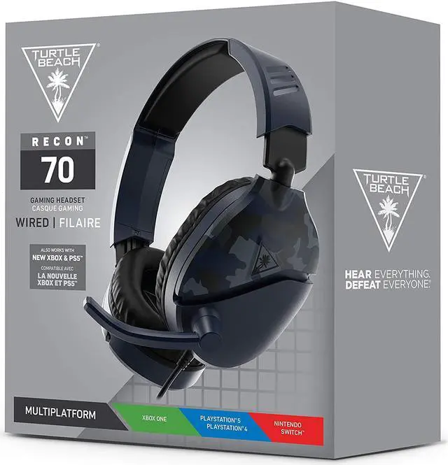 Alt view image 3 of 7 - Turtle Beach Recon 70 Multiplatform Gaming Headset for Xbox Series X|S, PS5, Nintendo Switch, PC, Mobile w/ 3.5mm Wired Connection - Flip-to-Mute Mic, 40mm Speakers, Lightweight Design  Blue Camo