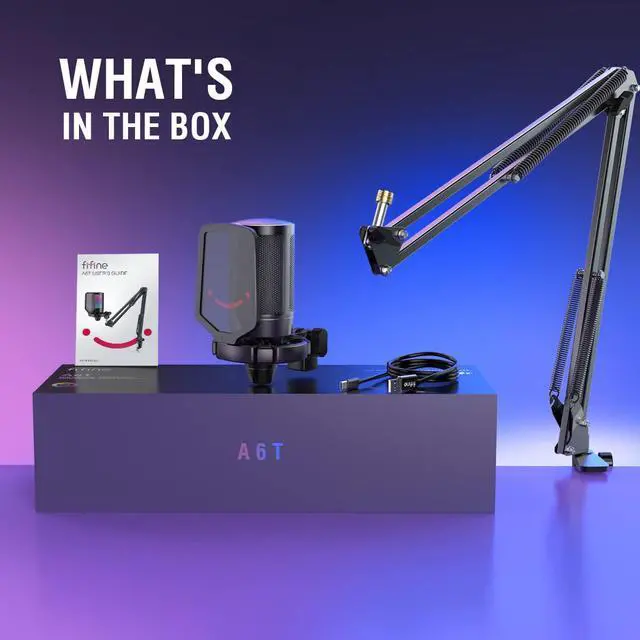 Alt view image 6 of 6 - FIFINE Gaming PC USB Microphone, Podcast Condenser Mic with Boom Arm, Pop Filter, Mute Button for Streaming, Twitch, Online Chat, RGB Computer Mic for PS4/5 PC Gamer Youtuber-AmpliGame A6T