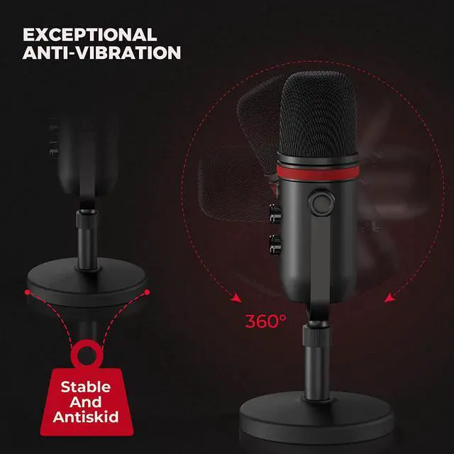 Alt view image 6 of 7 - USB Microphone - AUDIOPRO Computer Condenser Gaming Mic for PC/Laptop/Phone/PS4/5, Headphone Output, Volume Control, USB Type C Plug and Play, LED Mute Button, for Streaming, Podcast, Studio Recording