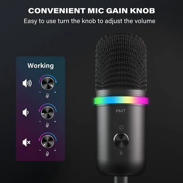 Alt view image 5 of 7 - USB Microphone - Condenser Gaming Microphone for PC/MAC/PS4/PS5/Phone- Cardioid Mic with Brilliant RGB Lighting Headphone Output Volume Control, Mute Button, for Streaming Podcast YouTube Discord