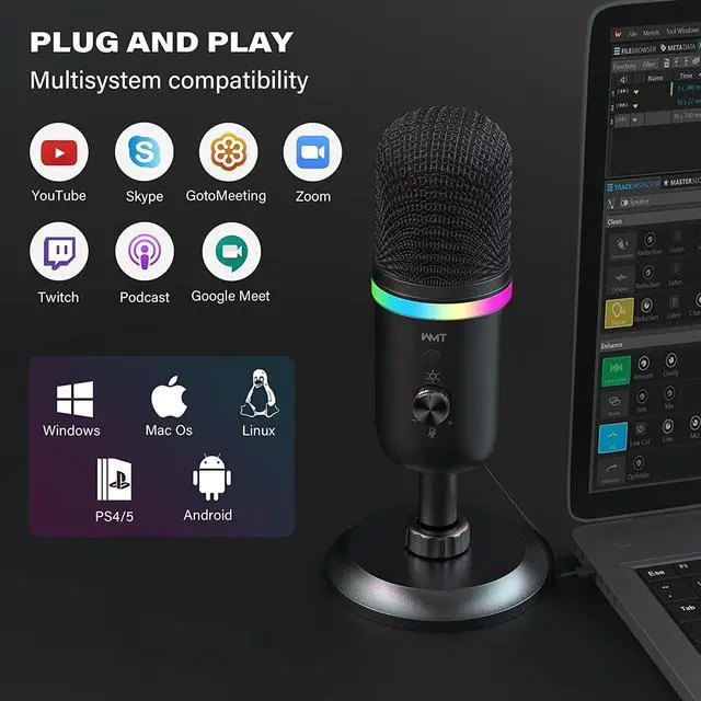 Alt view image 6 of 7 - USB Microphone - Condenser Gaming Microphone for PC/MAC/PS4/PS5/Phone- Cardioid Mic with Brilliant RGB Lighting Headphone Output Volume Control, Mute Button, for Streaming Podcast YouTube Discord
