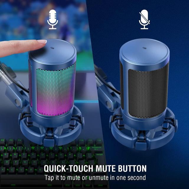 Alt view image 2 of 6 - FIFINE USB Gaming Streaming Recording PC Microphone Kit, RGB Condenser Computer Mic Bundle for Podcasts, Audio, Vocal, Video on Mac/Desktop/Laptop, with Boom Arm Stand-A6T Blue