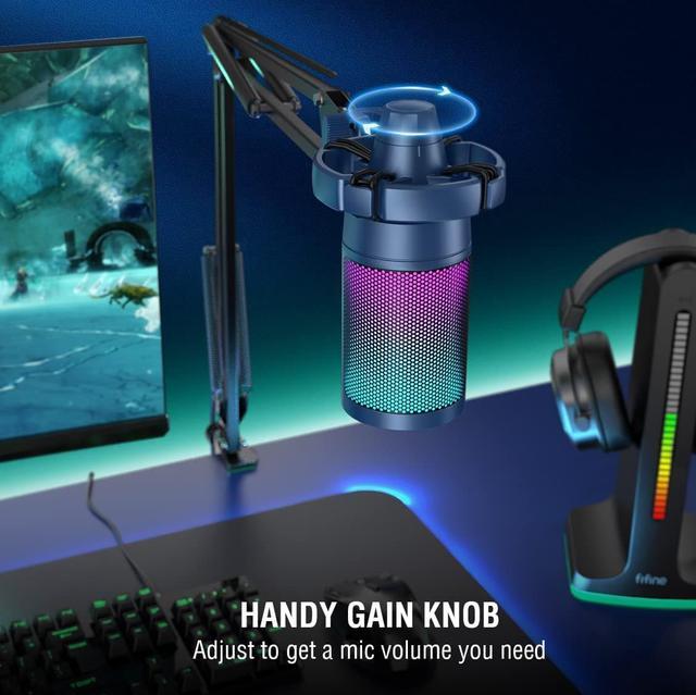 Alt view image 4 of 6 - FIFINE USB Gaming Streaming Recording PC Microphone Kit, RGB Condenser Computer Mic Bundle for Podcasts, Audio, Vocal, Video on Mac/Desktop/Laptop, with Boom Arm Stand-A6T Blue